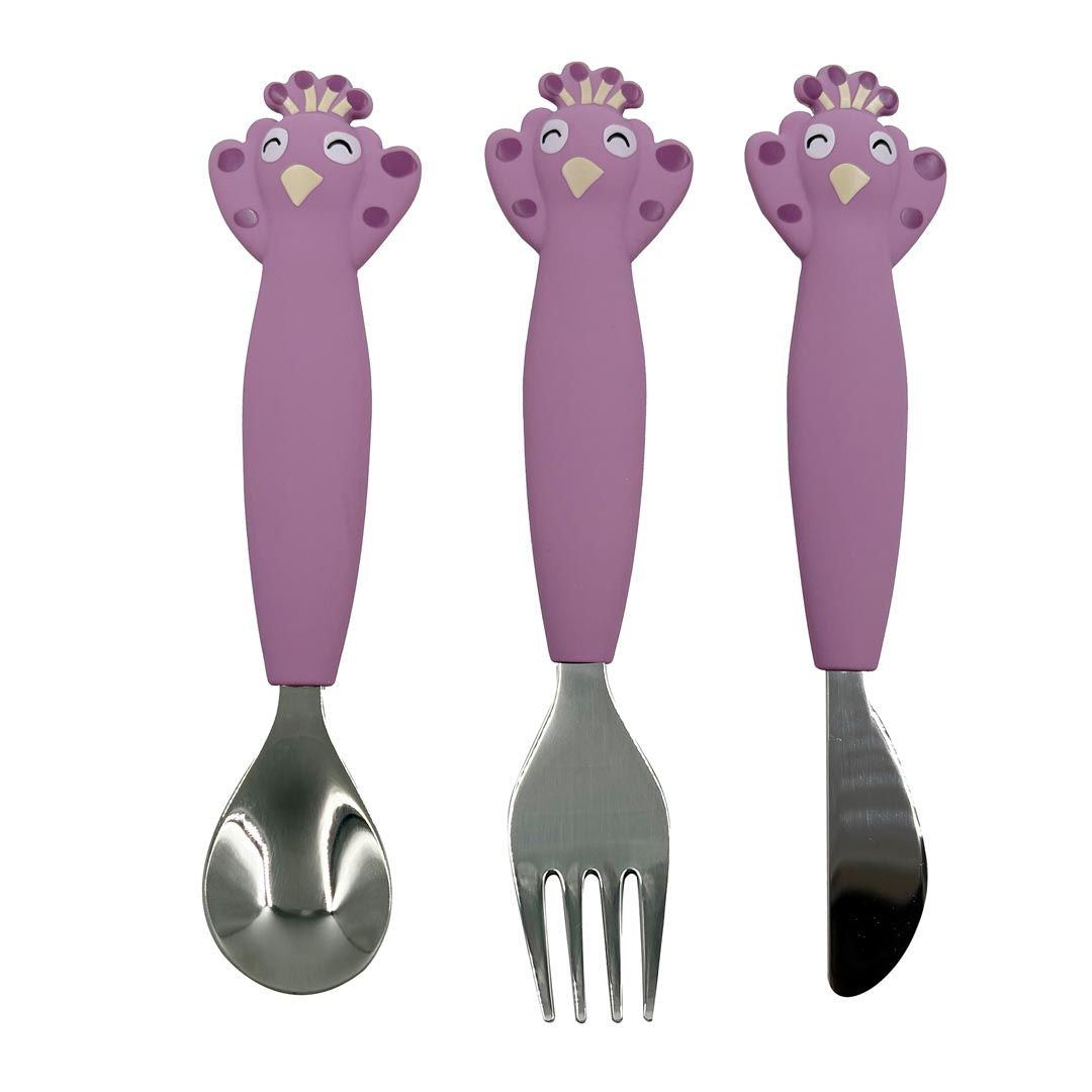 Set 3 cubiertos silicona Mrs. Peacock - Trixie