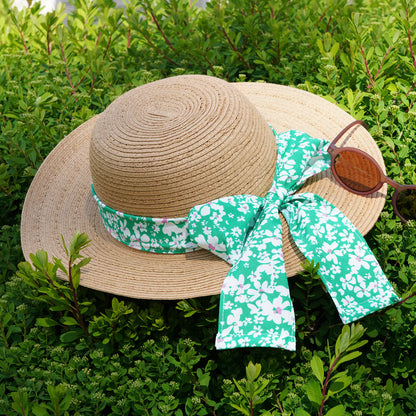 Sombrero Canotier pañuelo flores verdes - Isotoner