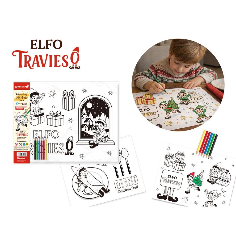 Manteles de Papel para Colorear Elfo Travieso