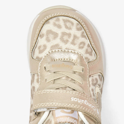 Tenis Deportivos Barefoot Luz Leopardo Dorada - Conguitos