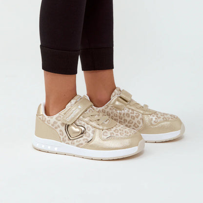 Tenis Deportivos Barefoot Luz Leopardo Dorada - Conguitos