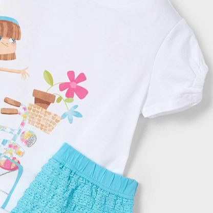 Conjunto ágata pantalón corto fantasía y camiseta niña Mayoral