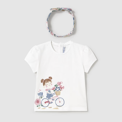 Camiseta estampado blanca con diadema y flores - Mayoral
