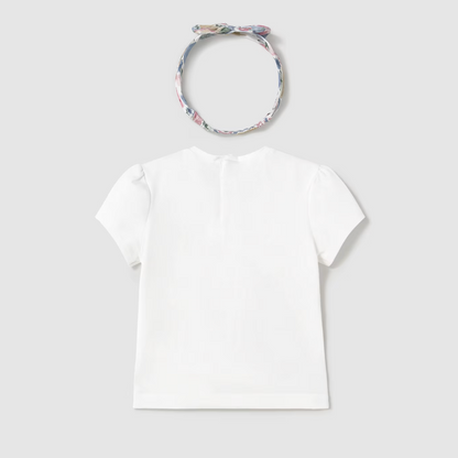 Camiseta estampado blanca con diadema y flores - Mayoral