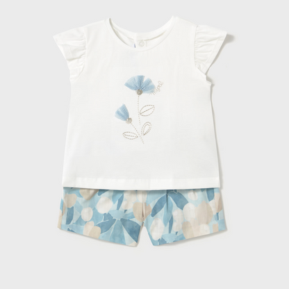 Conjunto pantalón corto floral azul y camiseta - Mayoral