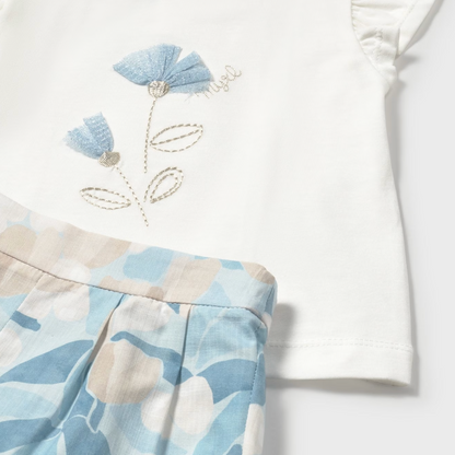 Conjunto pantalón corto floral azul y camiseta - Mayoral