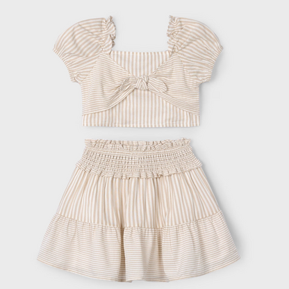 Conjunto falda y top rayas beige - Mayoral