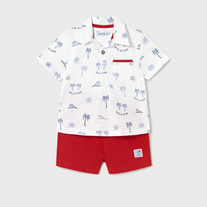 Conjunto bermuda y polo sol y olas rojo - Mayoral