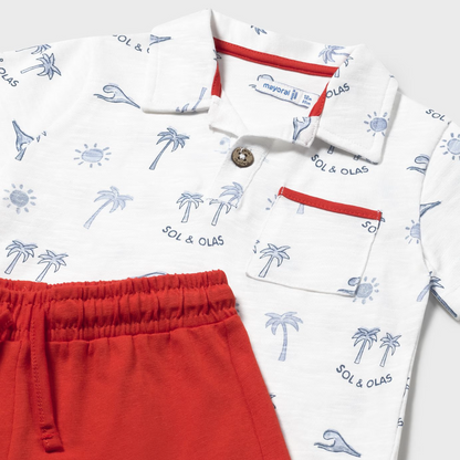 Conjunto bermuda y polo sol y olas rojo - Mayoral