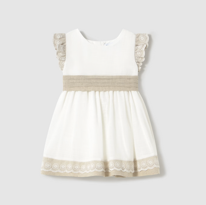 Vestido combinado con lino y lazo beige - Mayoral