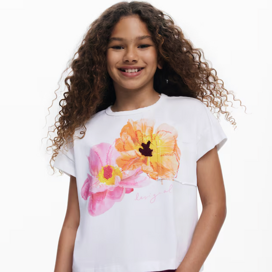 Camiseta manga corta bordados flores - Desigual