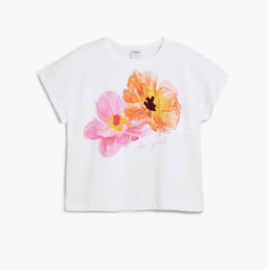 Camiseta manga corta bordados flores - Desigual
