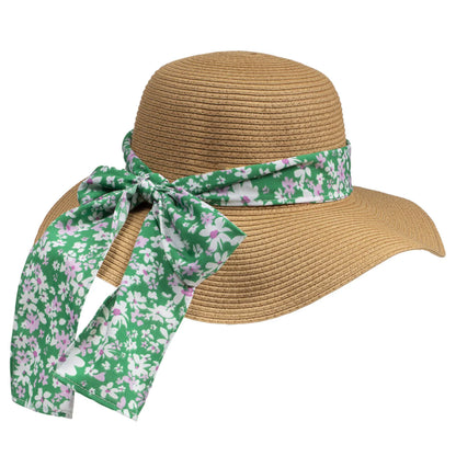 Sombrero Canotier pañuelo flores verdes - Isotoner