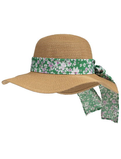 Sombrero Canotier pañuelo flores verdes - Isotoner