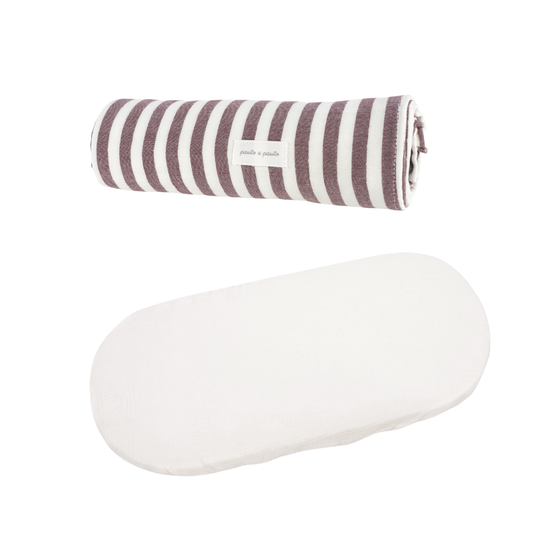 Sabana Ajustable Cuco + Muselina Cherry rayas - Pasito a Pasito