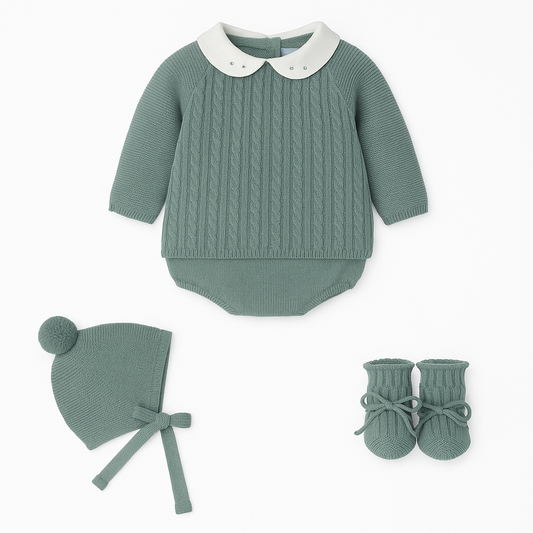 Traje 4P con trencitas con cuello Cloud Braide Musgo - Mac Ilusión