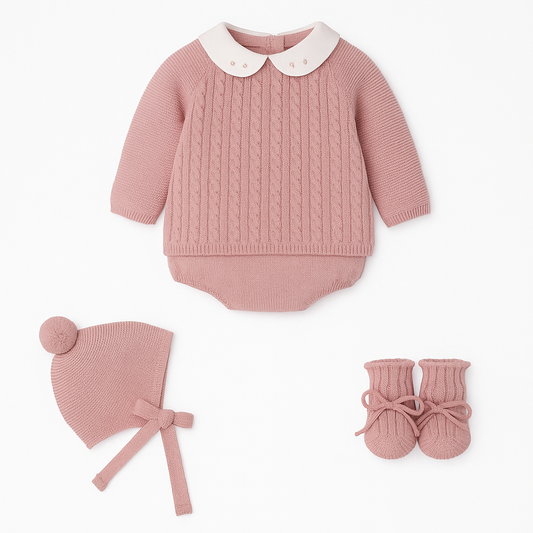 Traje 4P con trencitas con cuello Cloud Braide Rosa - Mac Ilusión
