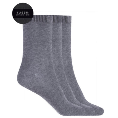 Pack de 3 calcetines grises de algodón lisos - Basix cortos