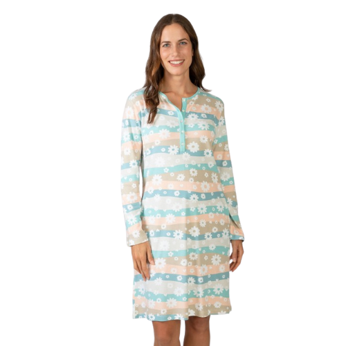 Camisón manga larga flores turquesa - Massana