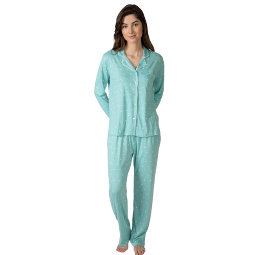 Pijama manga abotonado modal flores turquesa - Massana