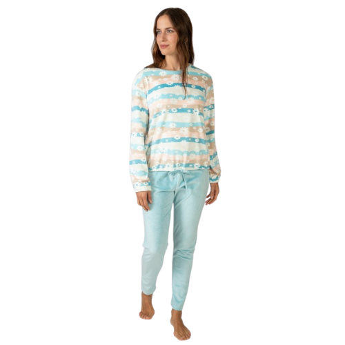 Pijama manga larga estampado flores turquesa - Massana