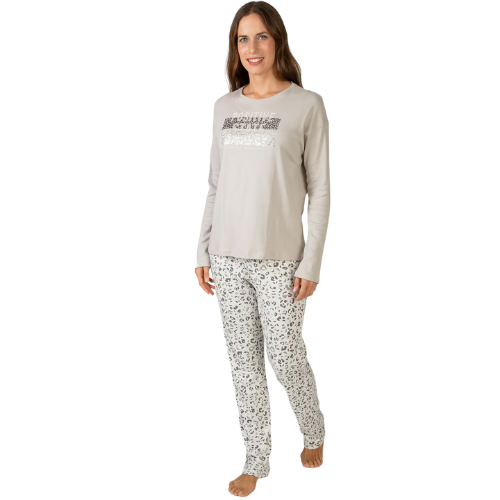 Pijama manga larga animal print gris - Massana