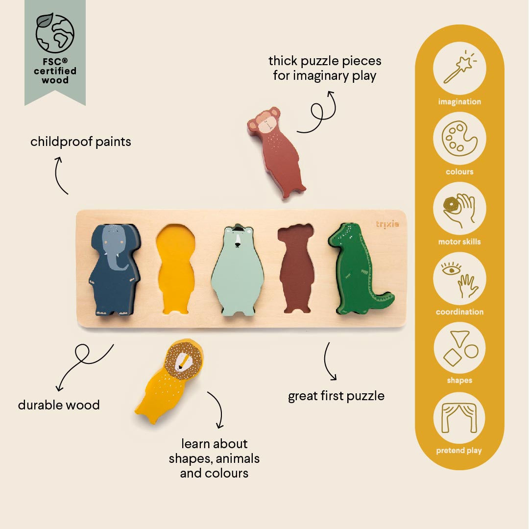 Puzzle formas animales madera - Trixie
