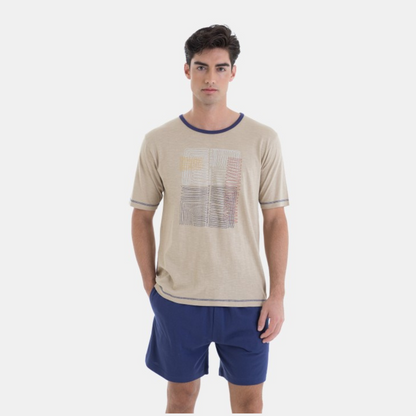 Pijama manga corta estampado beige - Massana