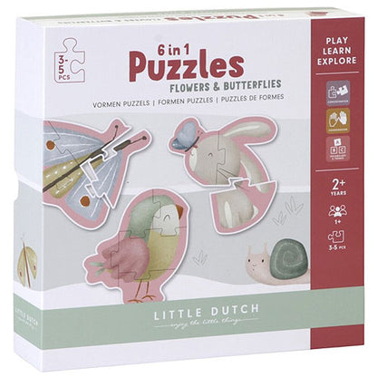 Puzzle 6 en 1 Flores y Mariposas Little Dutch