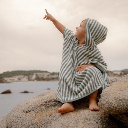 Poncho playa Seashells y Rayas Surf azul - Little Dutch