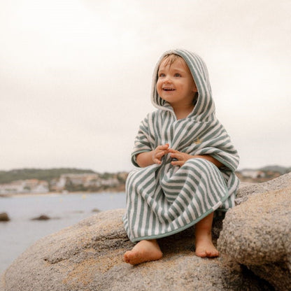 Poncho playa Seashells y Rayas Surf azul - Little Dutch