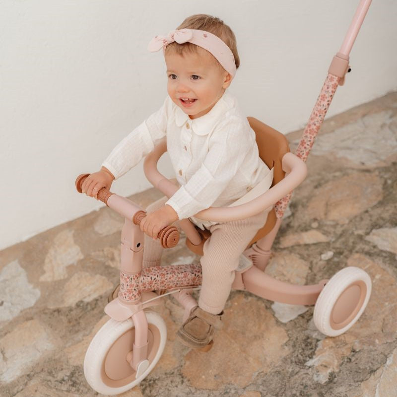 Triciclo con barra rosa flores - Little Dutch