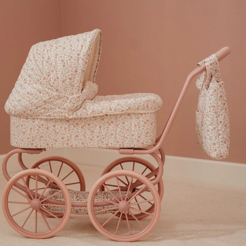 Carrito capazo muñeca metal Flores - Little Dutch
