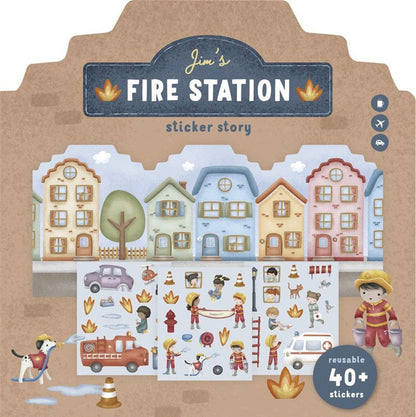 Libro de pegatinas crea tu historia de bomberos  - Little Dutch