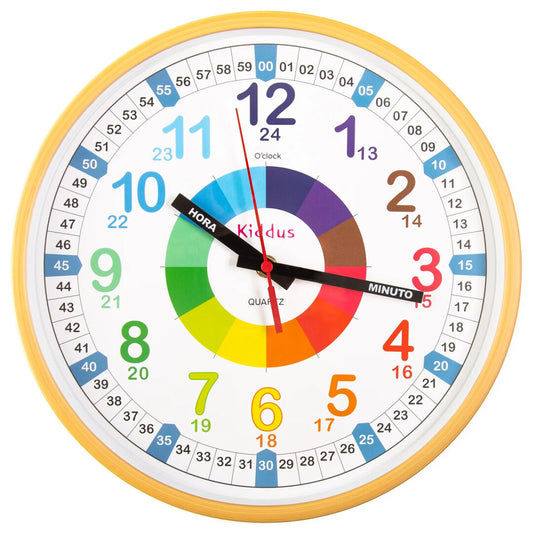 Reloj educativo de pared 30cm Amarillo -  Kiddus