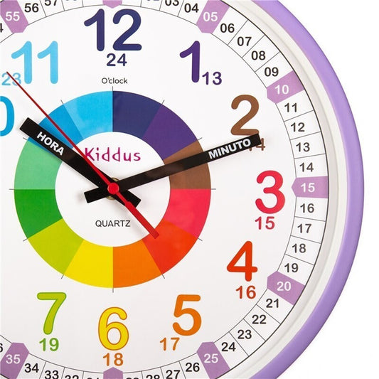 Reloj educativo de pared 30cm Violeta -  Kiddus
