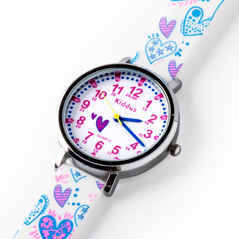 Reloj aprendizaje sin texto silicona corazones rosa -  Kiddus
