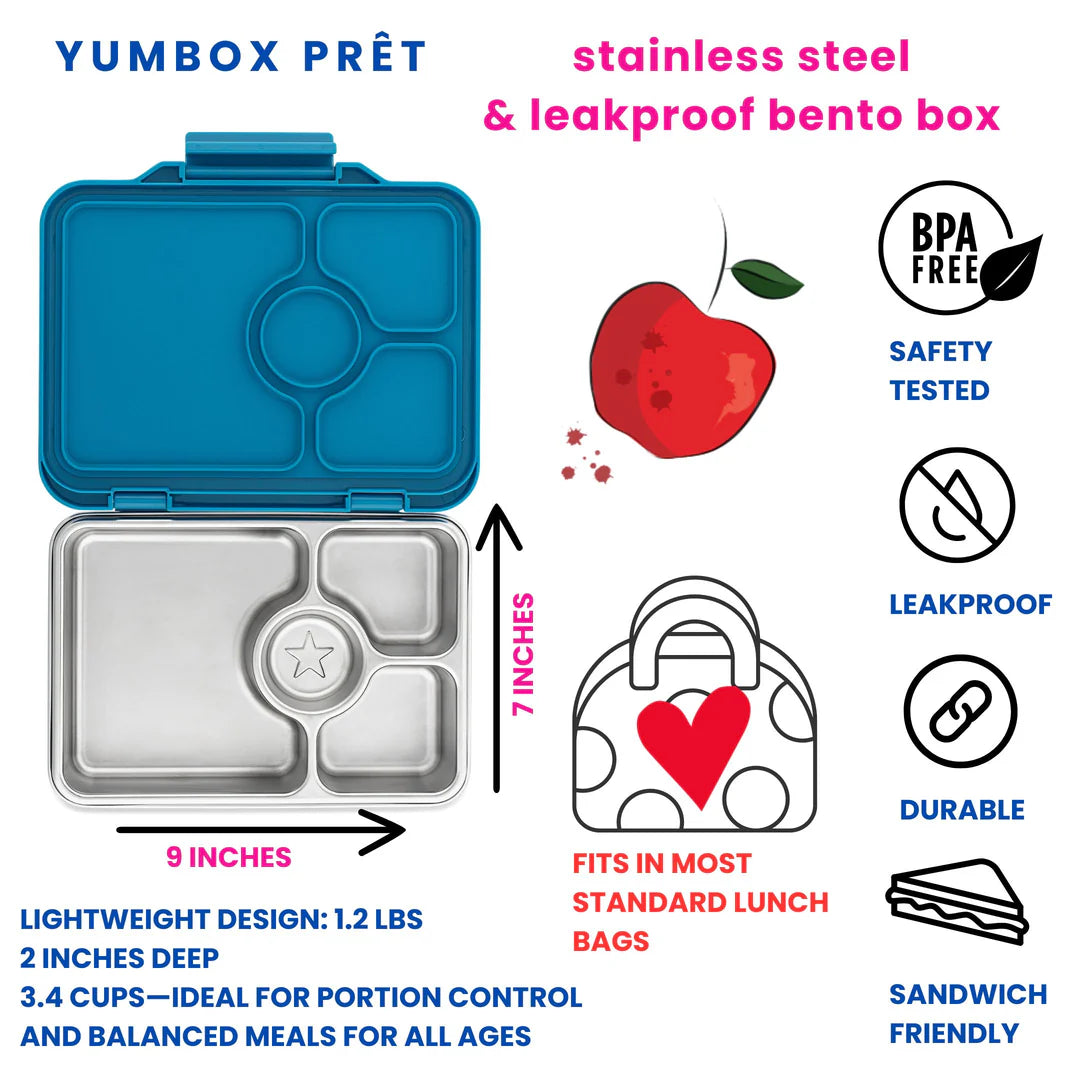 Caja Almuerzo Yumbox Pret Acero Glitter Azul 4C - Yumbox