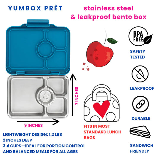 Caja Almuerzo Yumbox Pret Acero Azul 4C - Yumbox