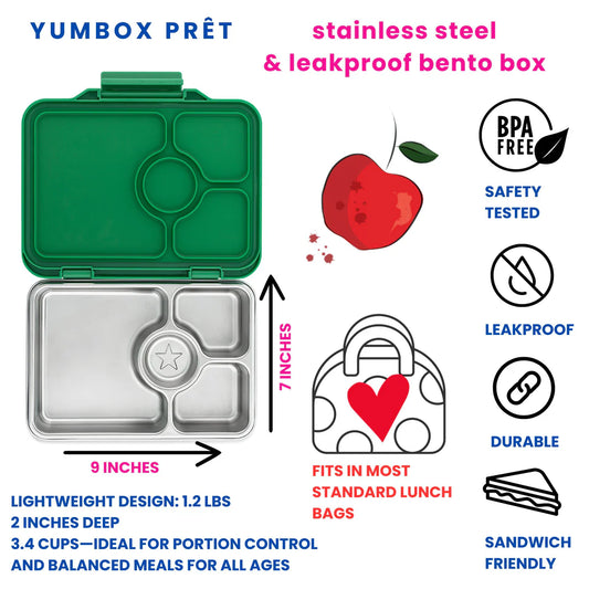 Caja Almuerzo Yumbox Pret Acero Verde 4C - Yumbox