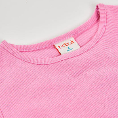 Camiseta niña punto canalé rosa - Boboli