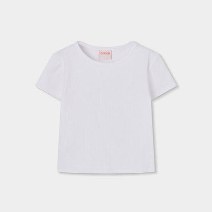 Camiseta niña punto canalé blanca - Boboli