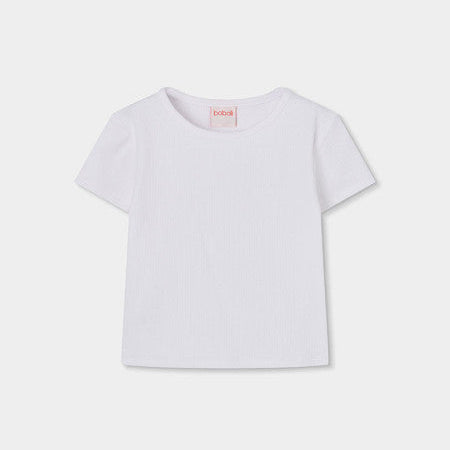 Camiseta niña punto canalé blanca - Boboli