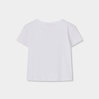 Camiseta niña punto canalé blanca - Boboli