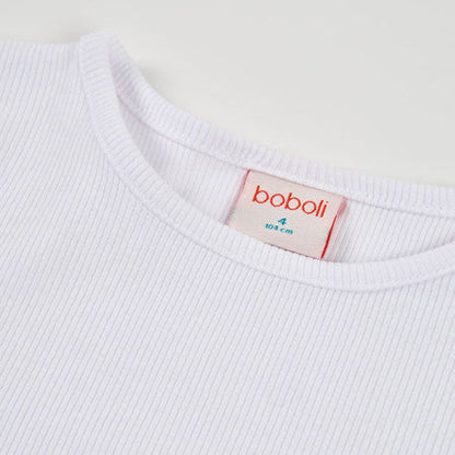 Camiseta niña punto canalé blanca - Boboli