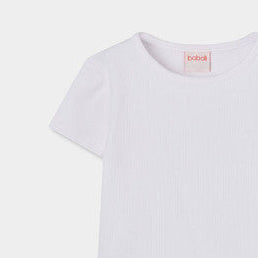 Camiseta niña punto canalé blanca - Boboli