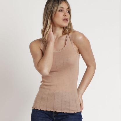 Camiseta beige jaspeado tirante canalé - Admas