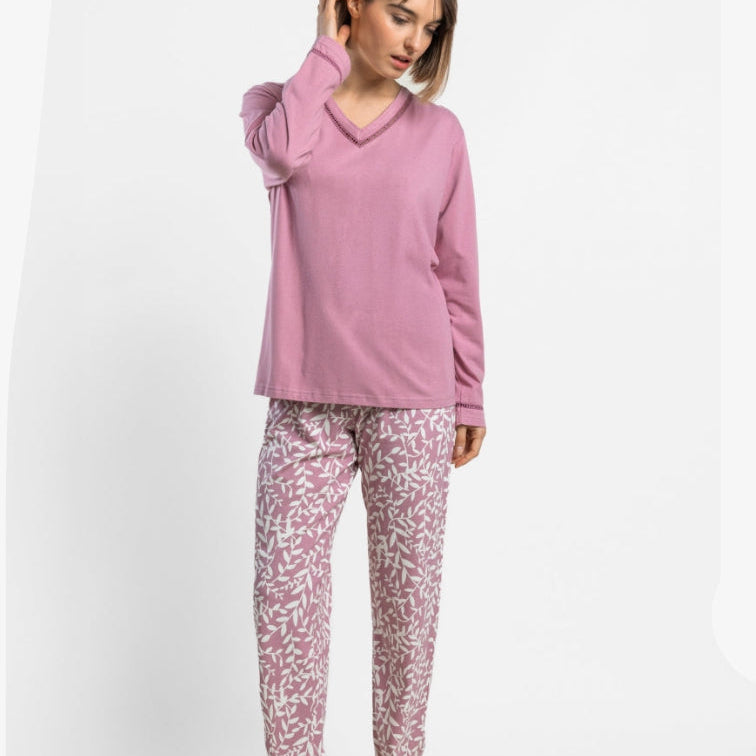 Pijama Mujer Garden Leaves Rosa – Admas