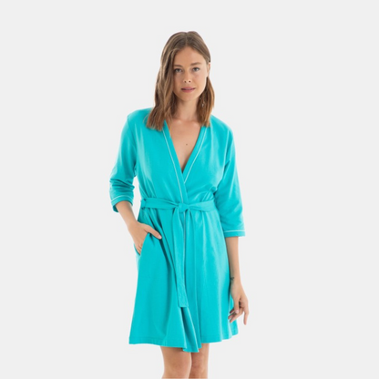 Bata cruzada manga 3/4 turquesa - Massana