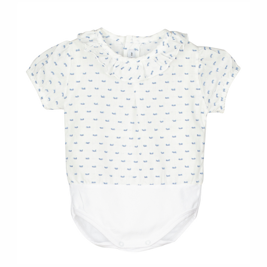 Body camisa manga corta plumeti blanco/celeste - Calamaro